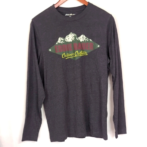Eddie Bauer Dark Grey Long Sleeve Graphic Tshirt Size Small - Picture 1 of 5
